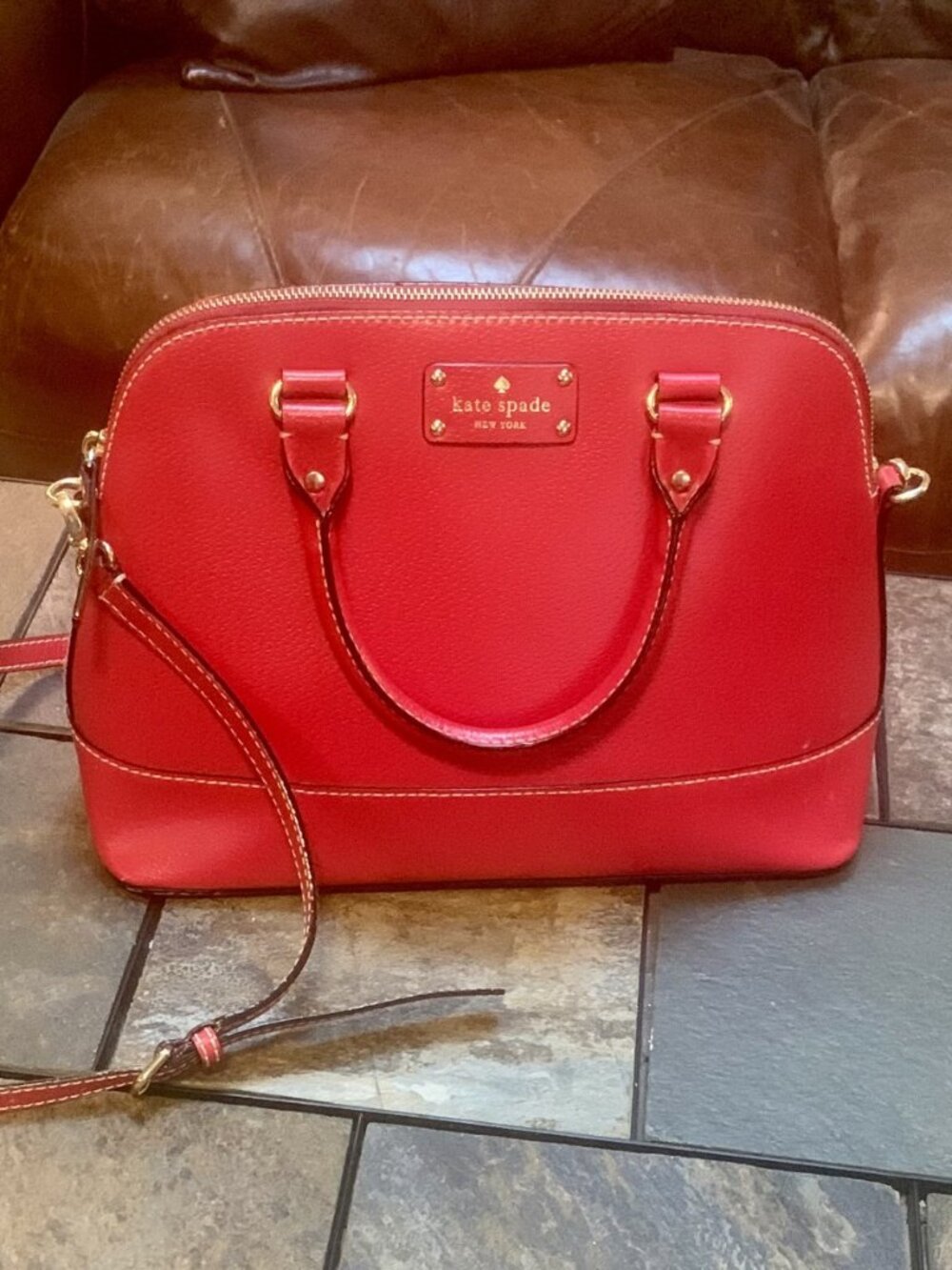 KATE SPADE Wellesley Rachelle Red Leather Satchel Crossbody Bag